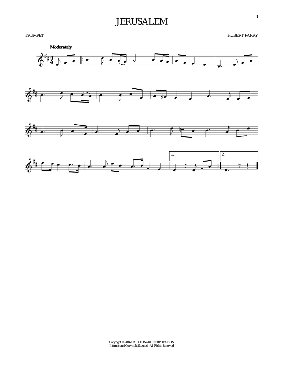 Jerusalem Jerusalem Trumpet Solo scores gallery preview page 1