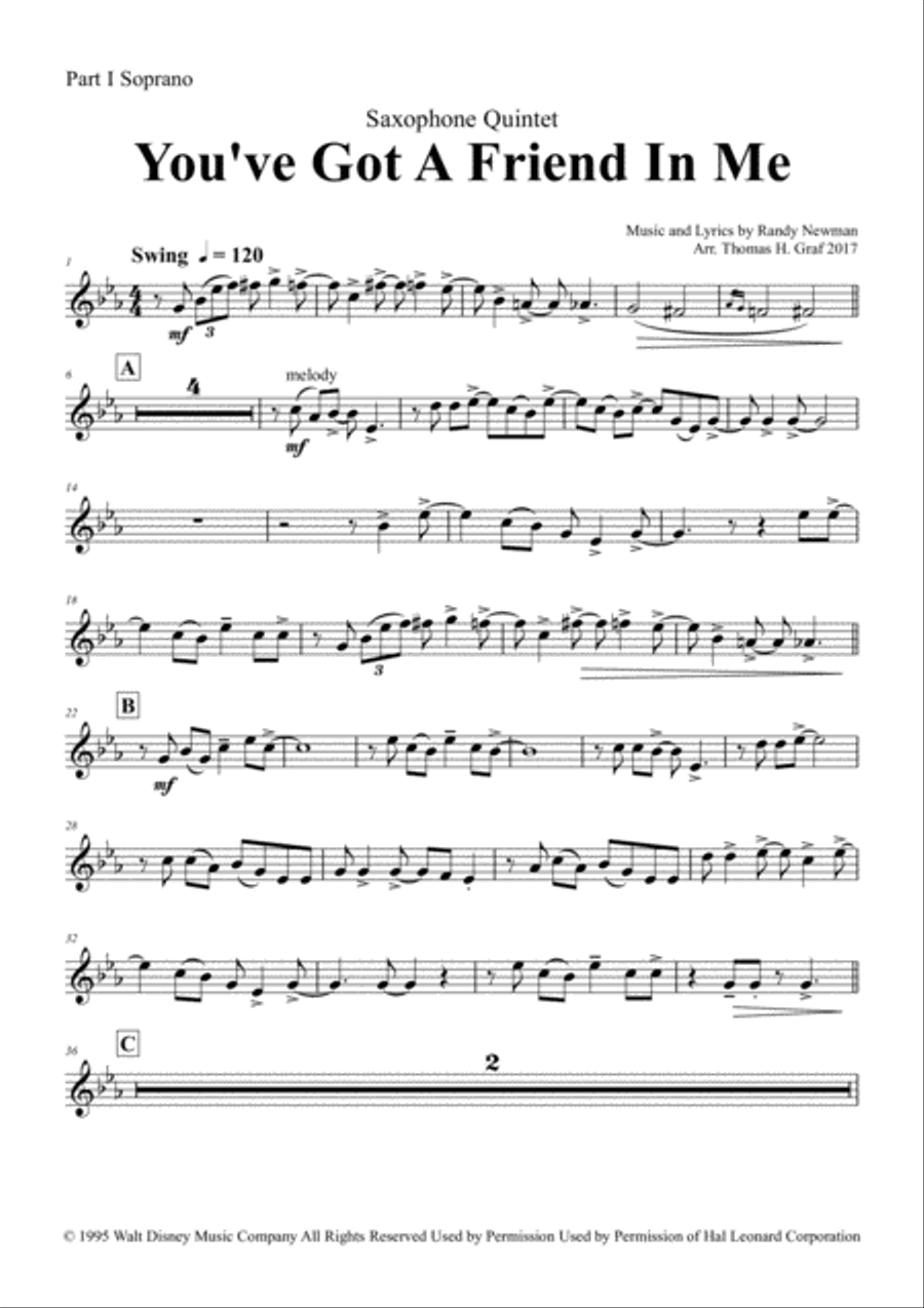 You've Got A Friend In Me Saxophone Quartet scores gallery preview page 6