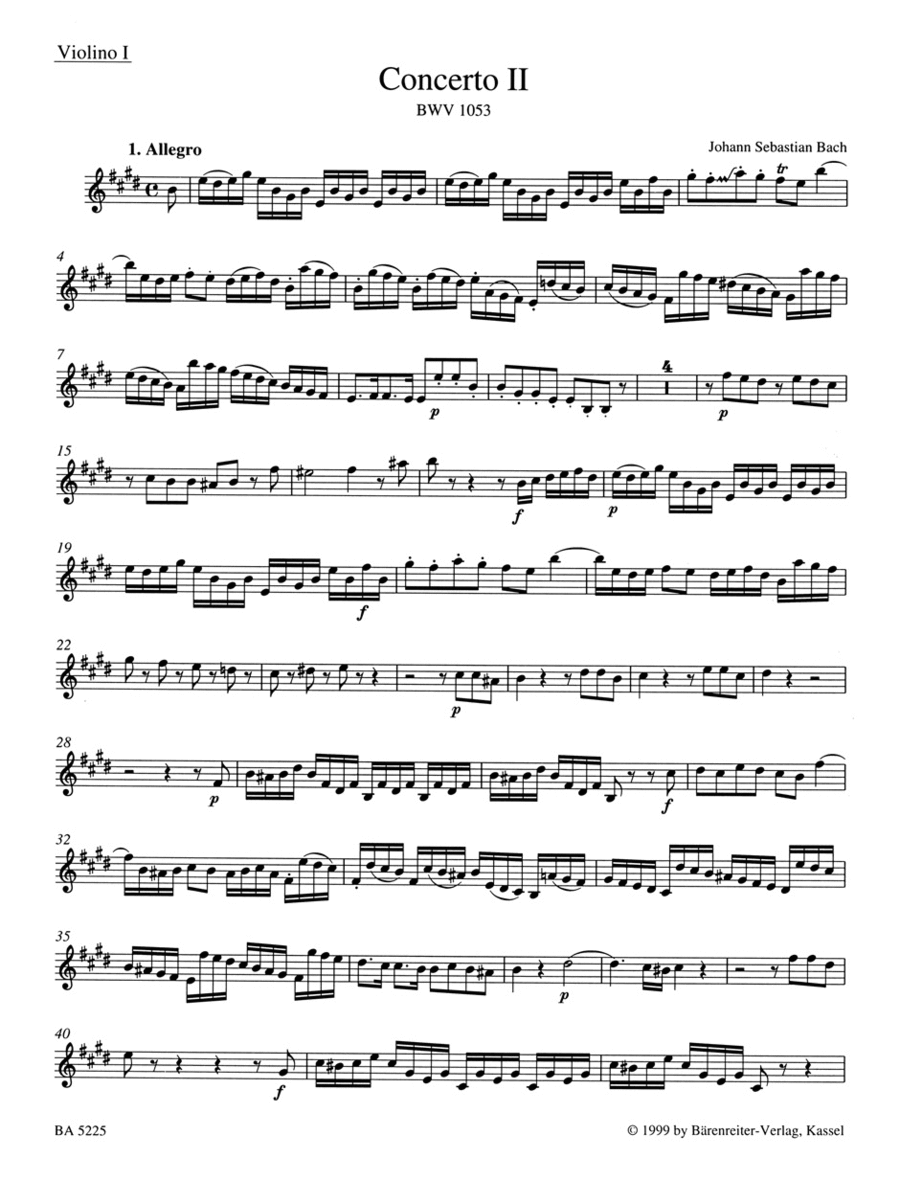 Concerto for Harpsichord and Strings No. 2 E major BWV 1053 Violin scores gallery preview page 1