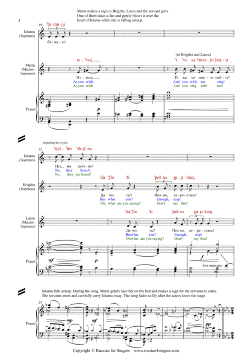 "Iolanta": Scene 3. Scene and Choir. DICTION SCORE with IPA & translation