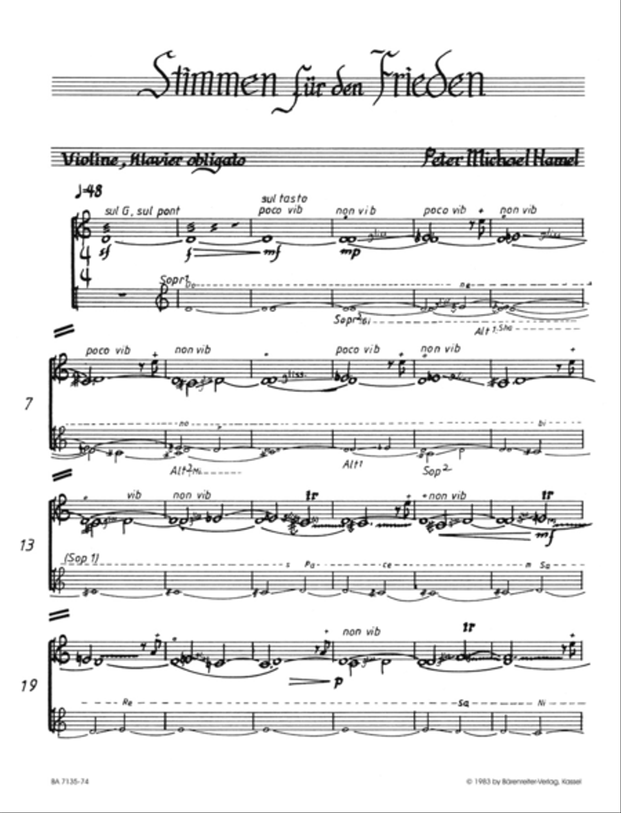 Stimmen für den Frieden für Solovioline, achtstimmigen gemischten Chor und obligates Klavier (1982) SSAATTBB scores gallery preview page 2