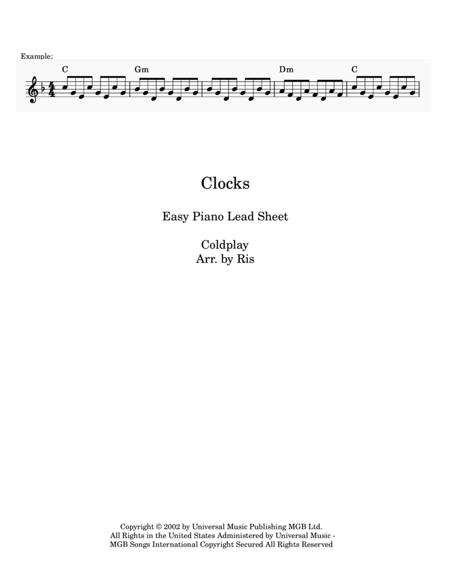 Clocks Easy Piano scores gallery preview page 1