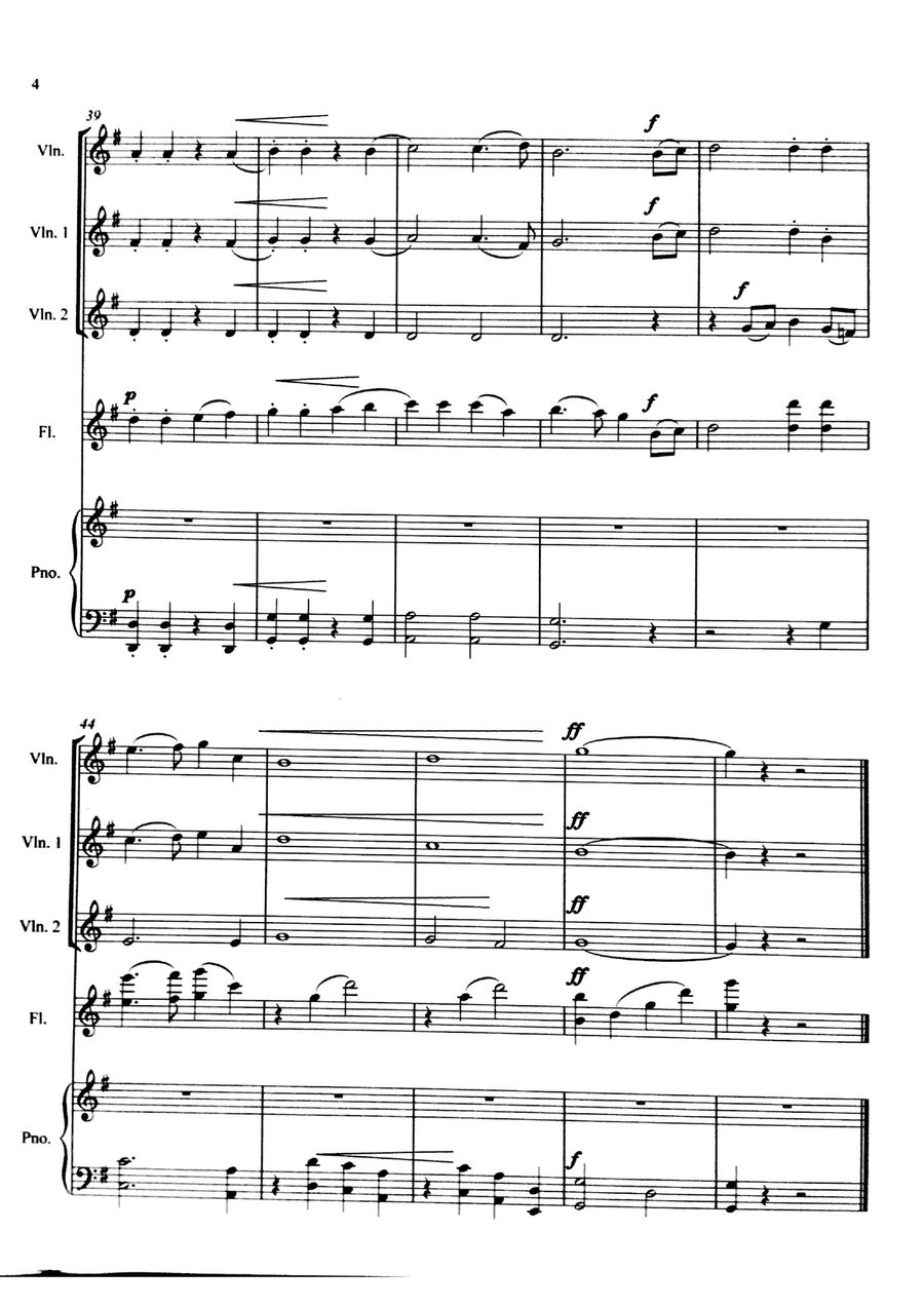 Mozart Melody for violin trio, flute, and piano Small Ensemble scores gallery preview page 4