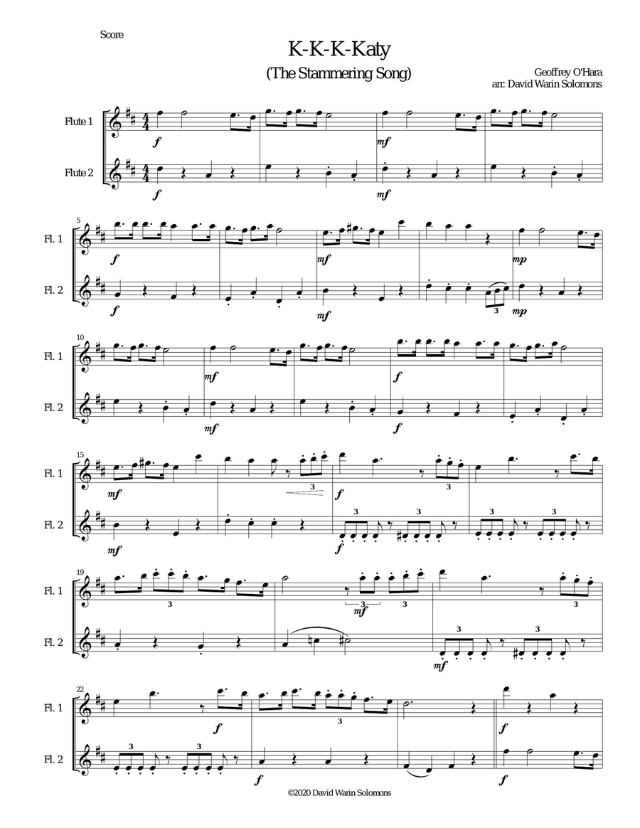 K-K-K-Katy (The stammering song) arranged for 2 flutes Flute Duet scores gallery preview page 1