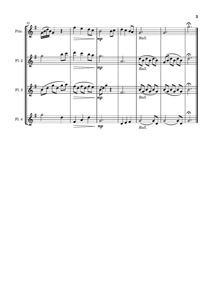 Infant Holy, Infant Lowly Flute Quartet scores gallery preview page 4