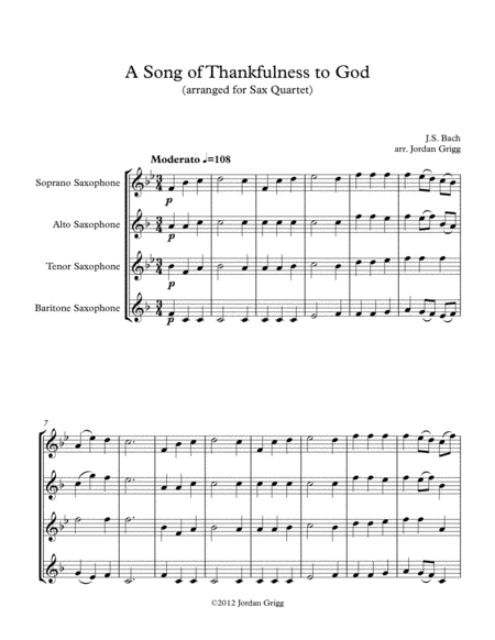 A Song of Thankfulness to God (arranged for Sax Quartet) image number null