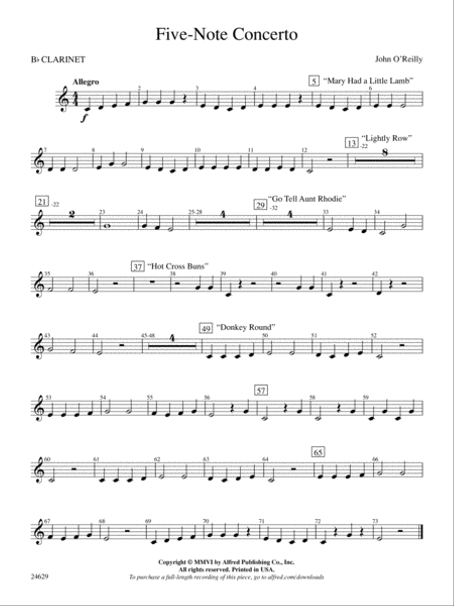 Five-Note Concerto: 1st B-flat Clarinet Concert Band scores gallery preview page 1