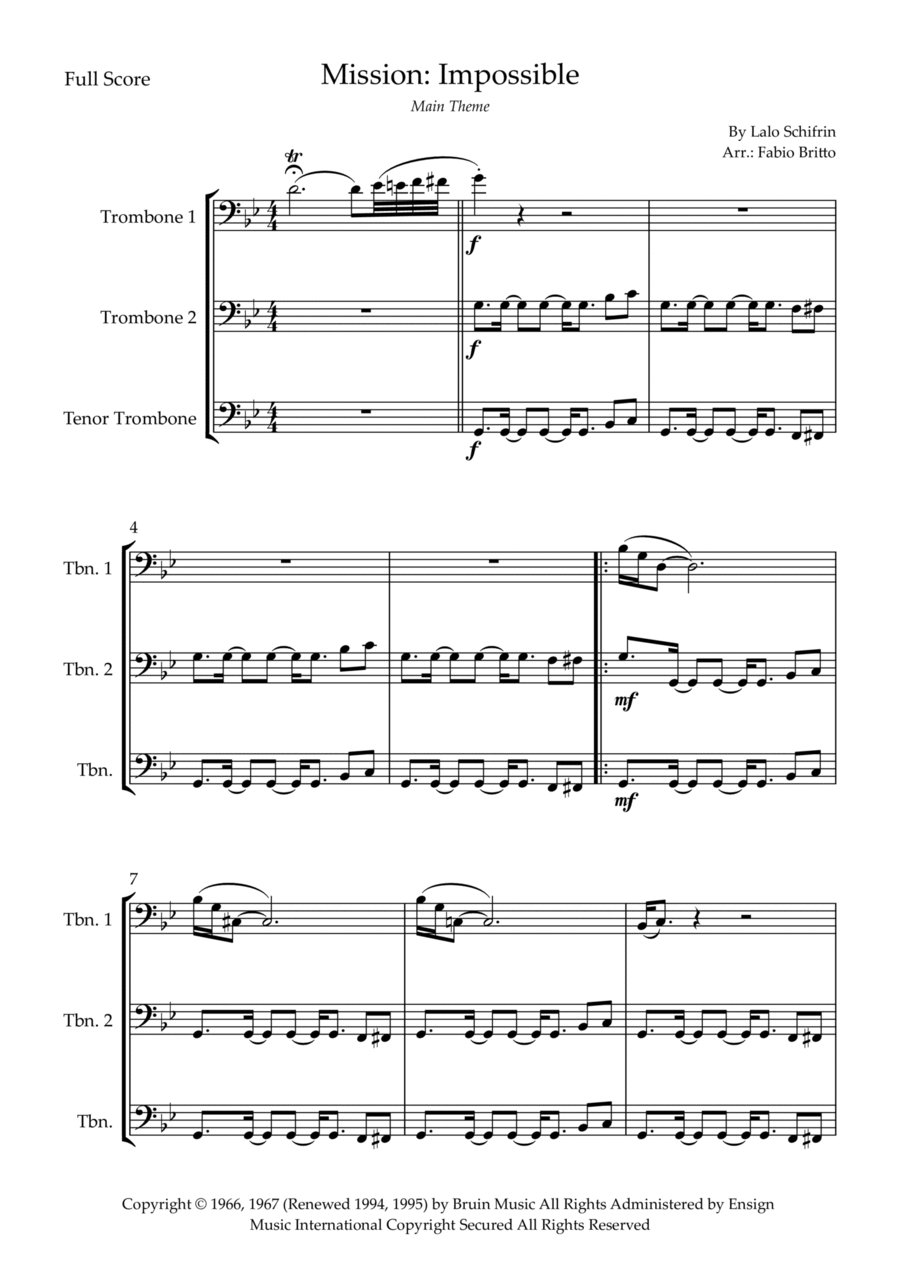 Mission: Impossible Theme Trombone Trio scores gallery preview page 1