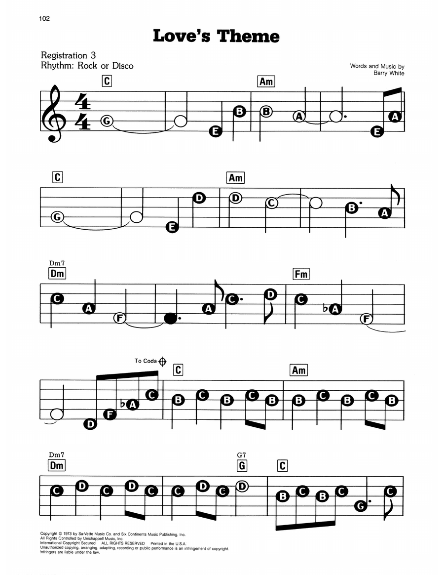 Love's Theme Electronic Keyboard scores gallery preview page 1