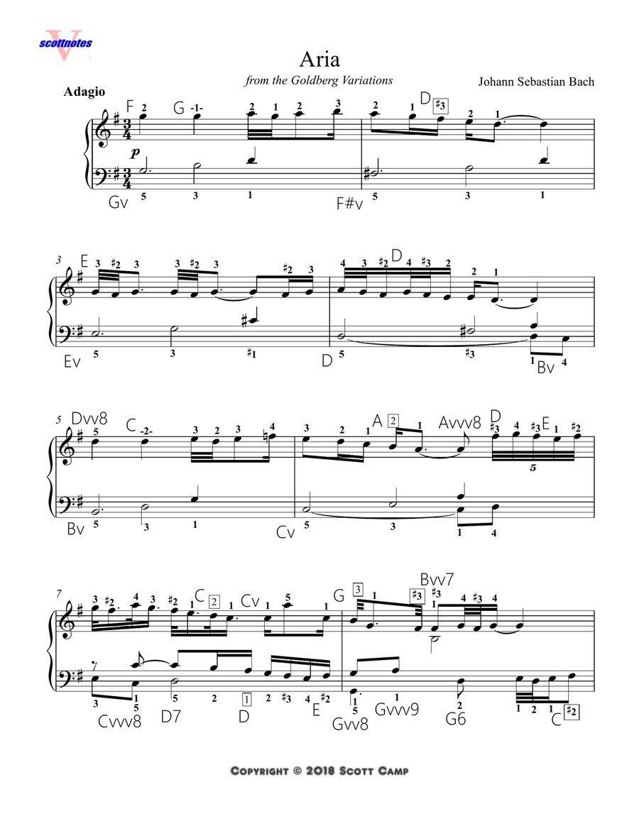 Aria from the Goldberg Variations (with all piano fingering)