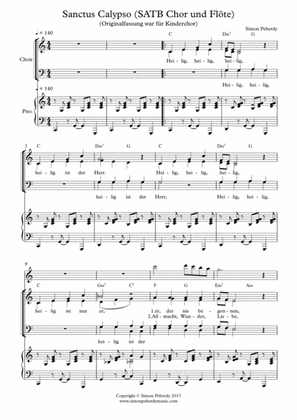 Sanctus Calypso for SATB choir, piano and flute in German