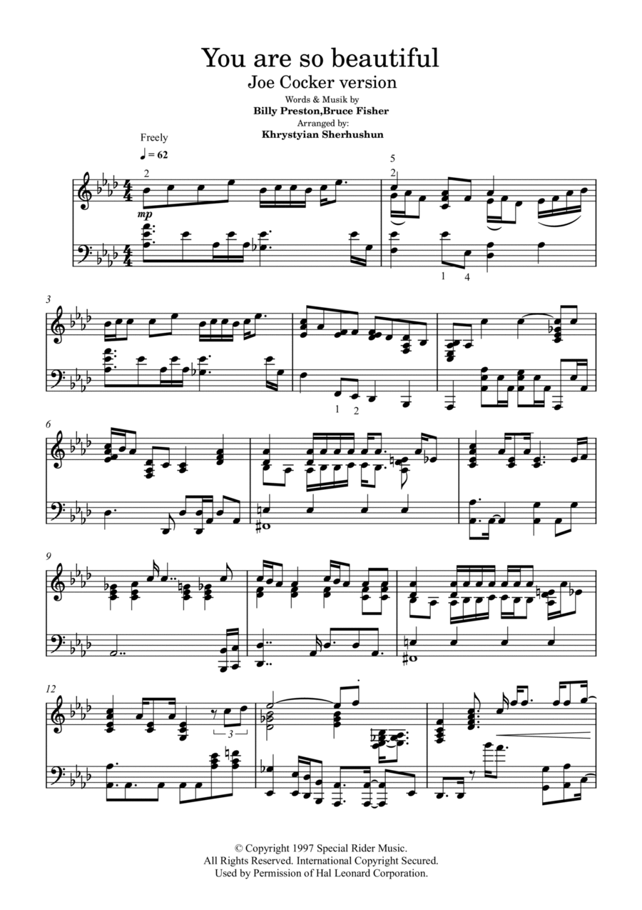 You Are So Beautiful Piano Solo scores gallery preview page 1