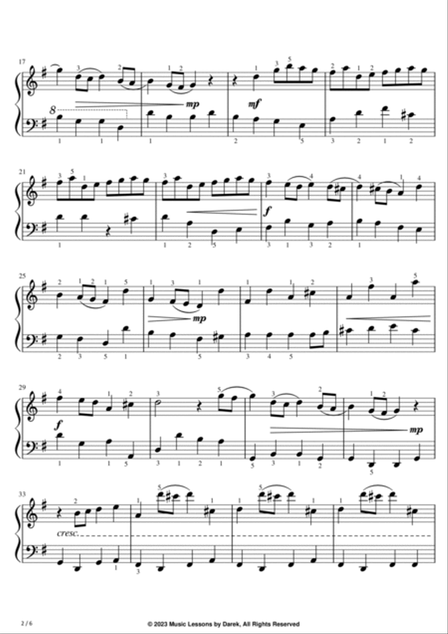 Brandenburg Concerto No. 3 in G Major (EASY PIANO) First Movement (BWV 1048) [Johann Sebastian Bach] Easy Piano scores gallery preview page 2