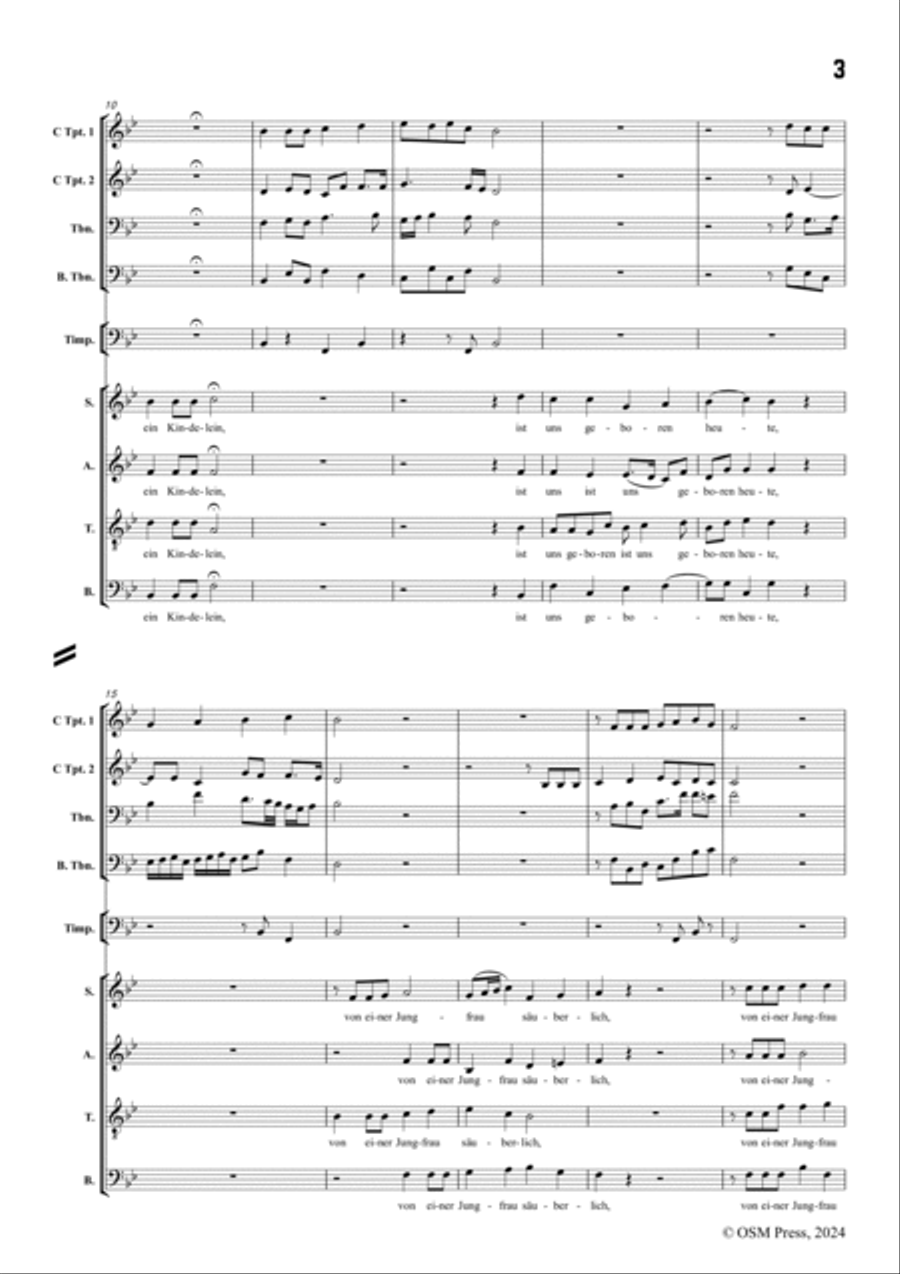 M. Praetorius-Ein Kindelein so löbelich,for Mixed Chorus,Brass and Timpani Choir scores gallery preview page 3
