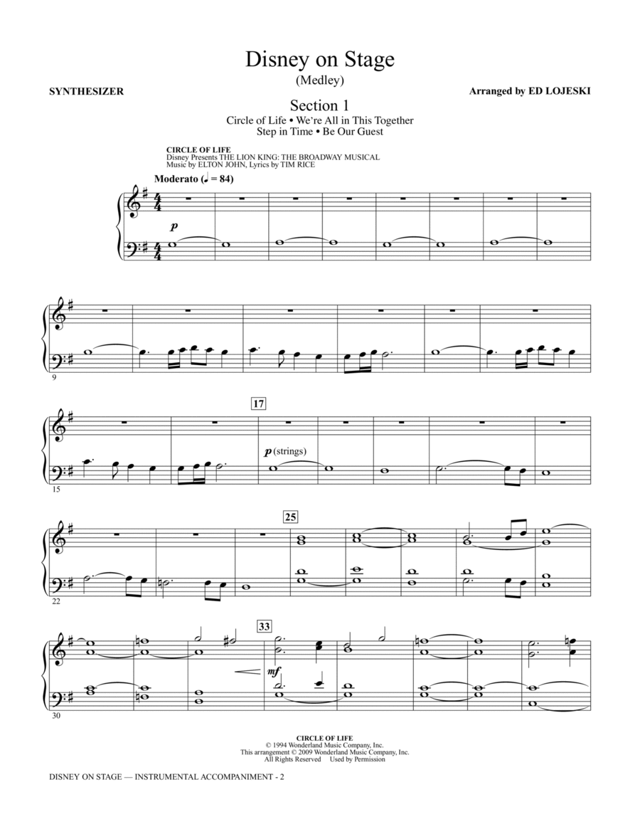 Disney On Stage (Medley) - Synthesizer Choir scores gallery preview page 1