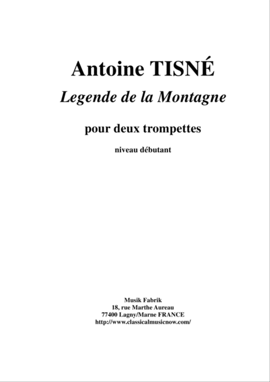 Antoine Tisné: Légende de la Montagne for two trumpets (Bb or C) Trumpet Duet scores gallery preview page 1