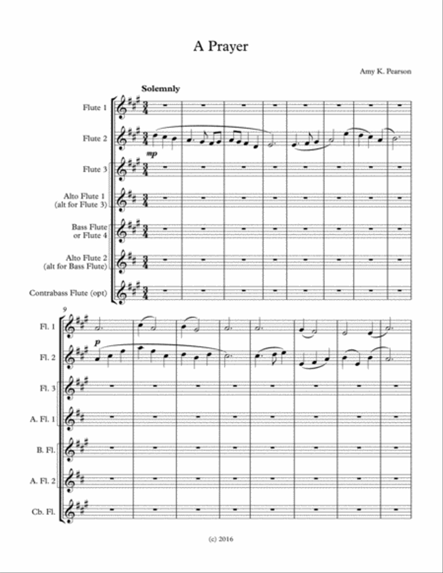 A Prayer - for Flute Ensemble Woodwind Ensemble scores gallery preview page 1