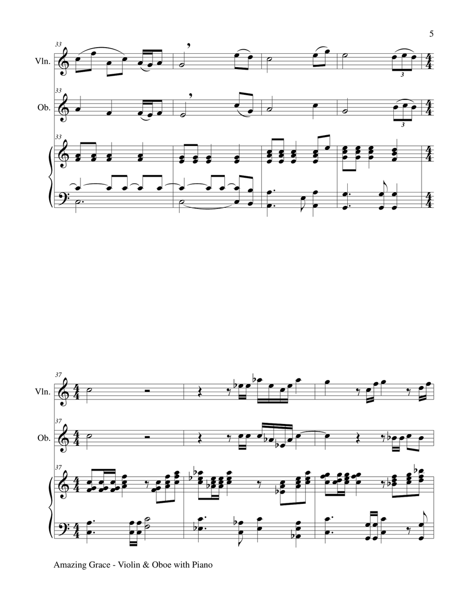 AMAZING GRACE (Violin & Oboe with Piano - Score & Parts included) Oboe scores gallery preview page 6