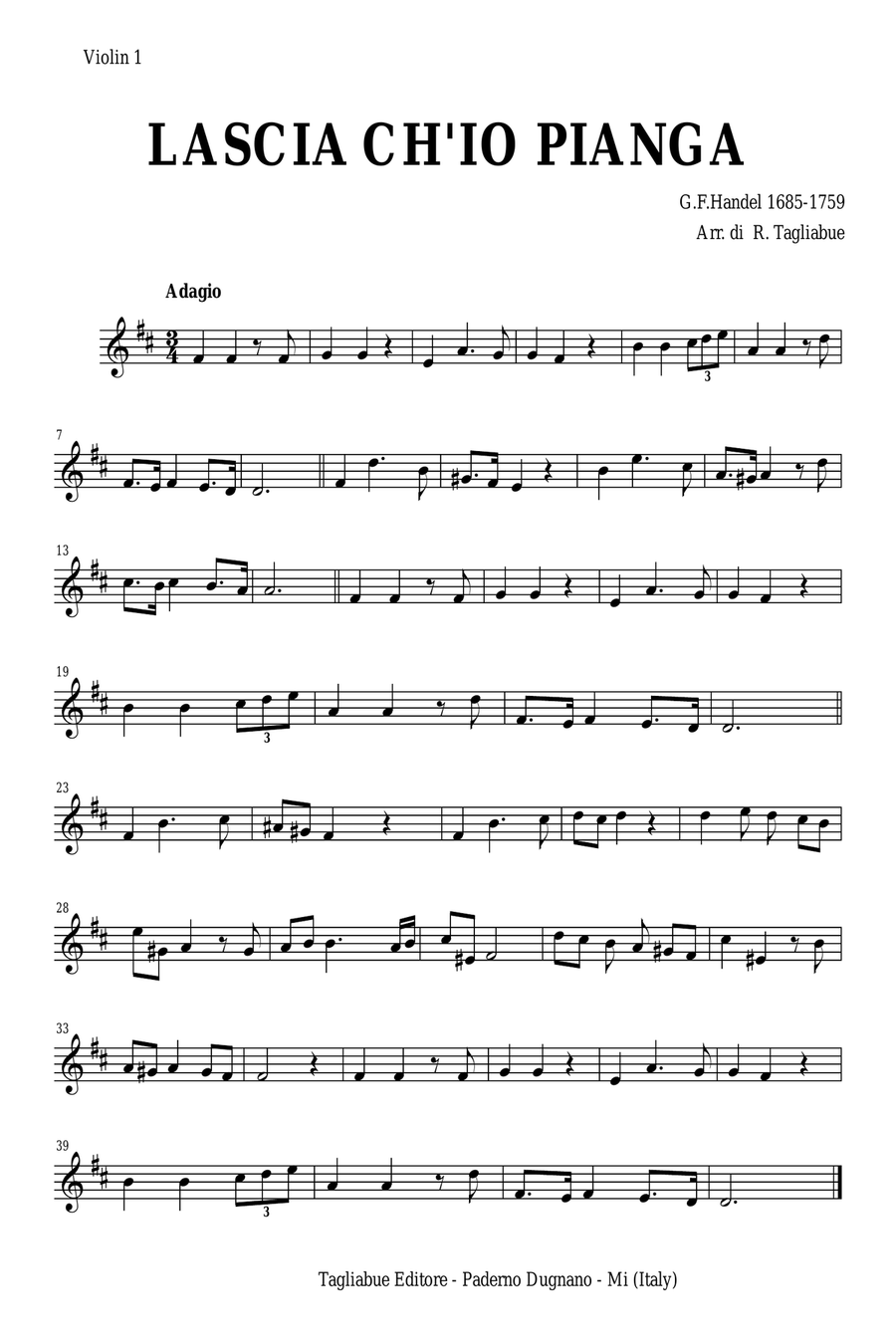 LASCIA CH'IO PIANGA - Handel - Arr. for Soprano and String quartet - With parts String Quartet scores gallery preview page 4
