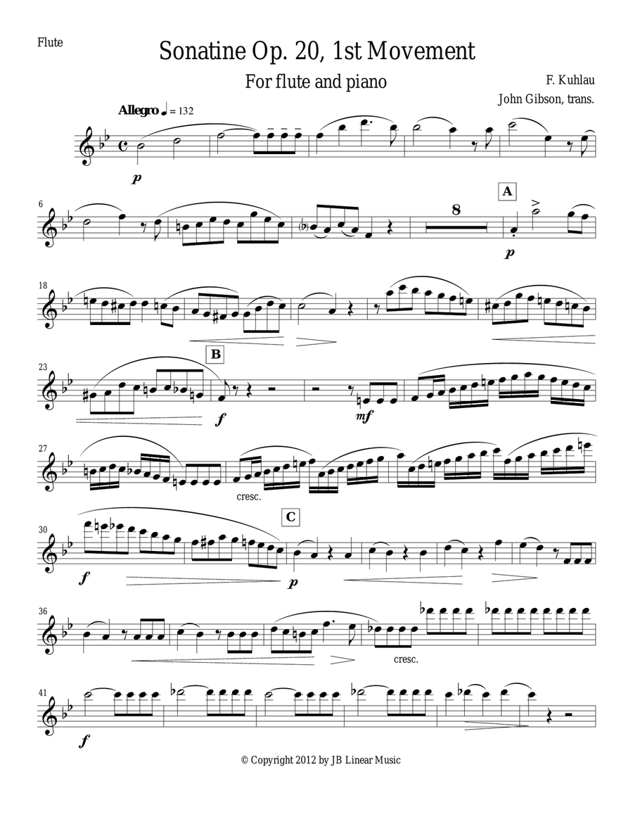 Sonatine by Kuhlau for Flute and Piano Flute Solo scores gallery preview page 1
