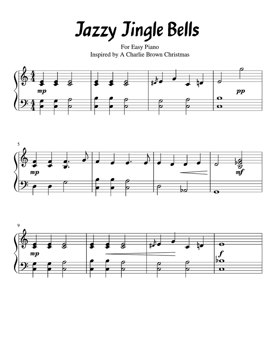 Jazzy Jingle Bells for Easy Level 2 Piano in the Style of A Charlie Brown Christmas Piano Solo scores gallery preview page 1