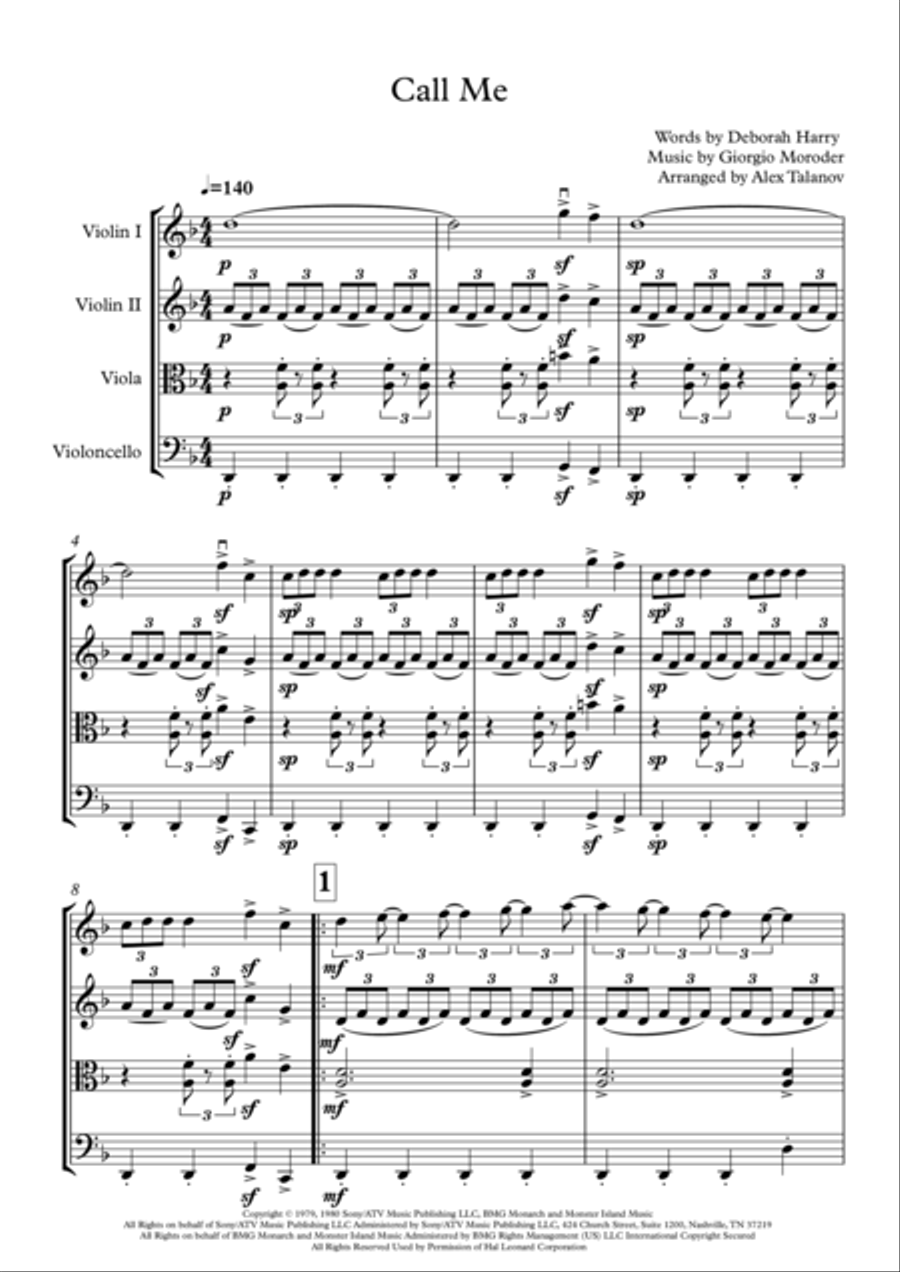 Call Me String Quartet scores gallery preview page 2