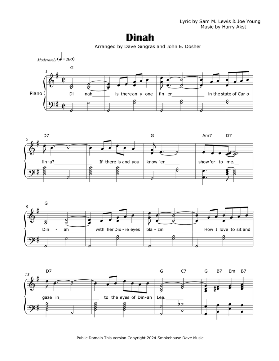 Dinah Piano, Vocal scores gallery preview page 1