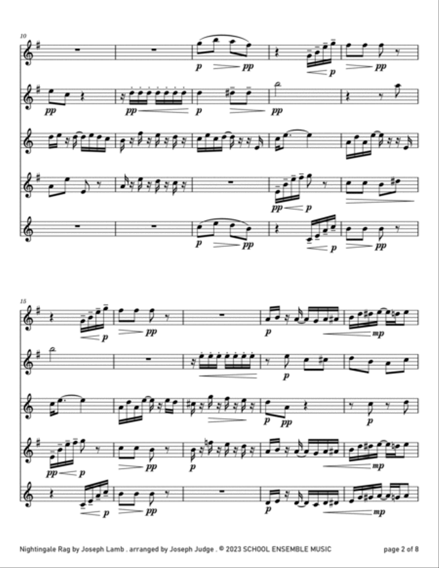 Nightingale Rag by Joseph Lamb for Saxophone Quartet in Schools Saxophone Quartet scores gallery preview page 2