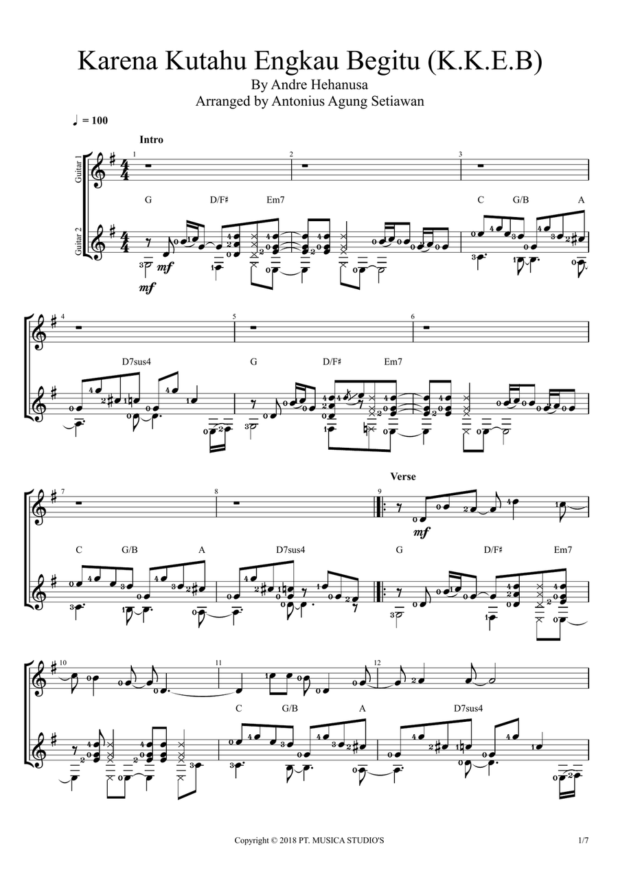 Karena Kutahu Engkau Begitu (kkeb) Acoustic Guitar scores gallery preview page 1