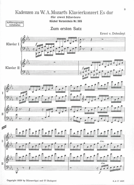 Kadenzen zu Mozart's Klavierkonzert Es-Dur, K. 365