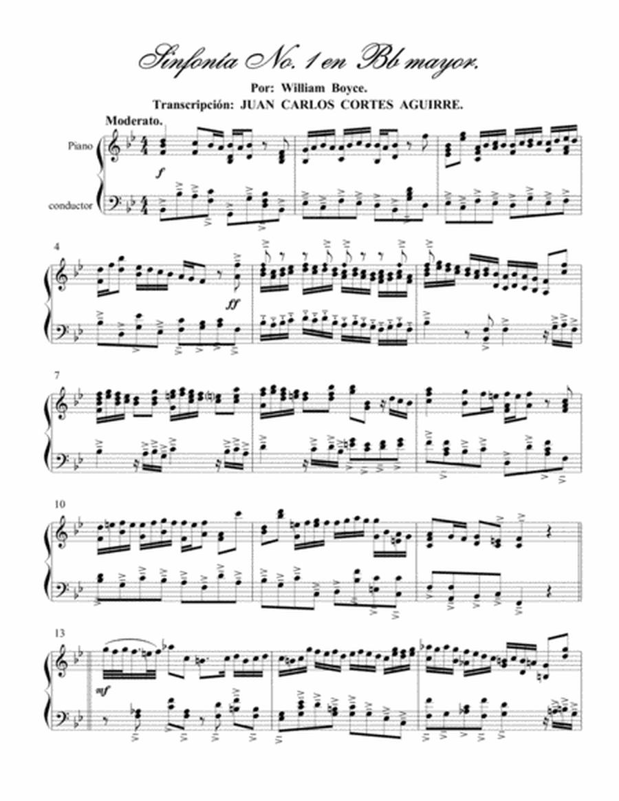 Sinfonía No 1 en Si bemol mayor. Movimiento I por William Boyce para Piano Solo image number null