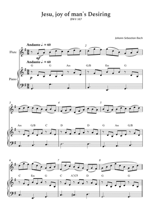 Jesu, Joy of Man's Desiring for Piano and Flute (Piano With Arpeggios) With Chords
