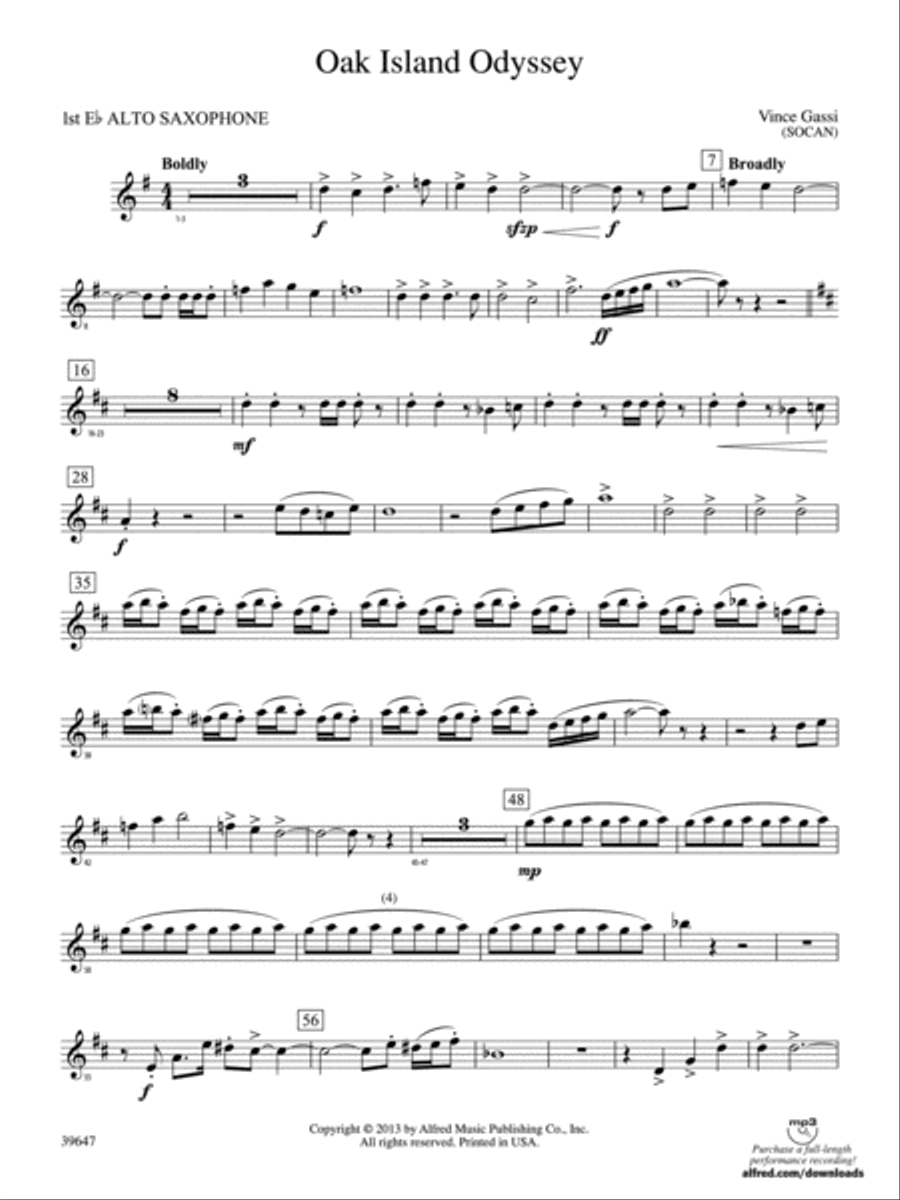 Oak Island Odyssey: E-flat Alto Saxophone Concert Band scores gallery preview page 1