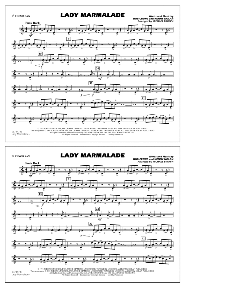 Lady Marmalade (from Moulin Rouge) (arr. Michael Brown) - Bb Tenor Sax