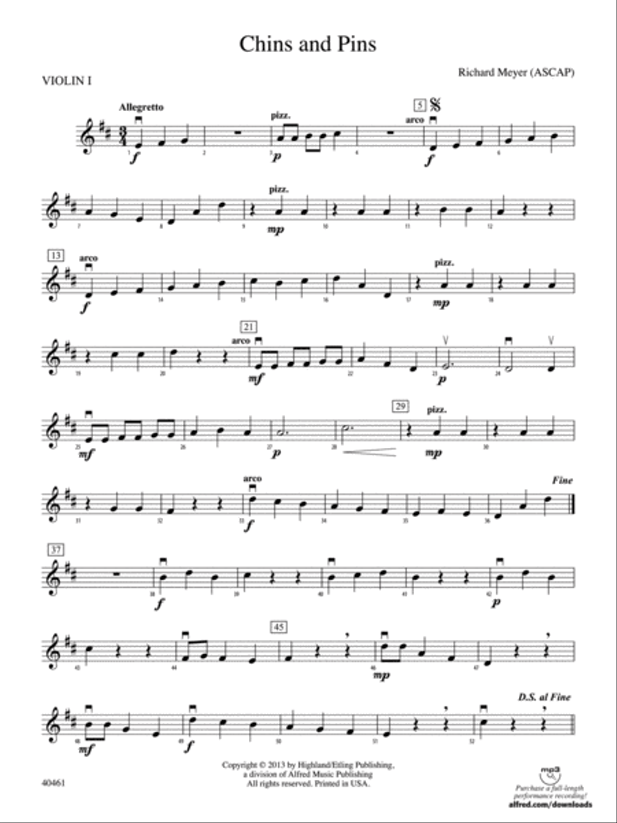Chins and Pins: 1st Violin String Orchestra scores gallery preview page 1