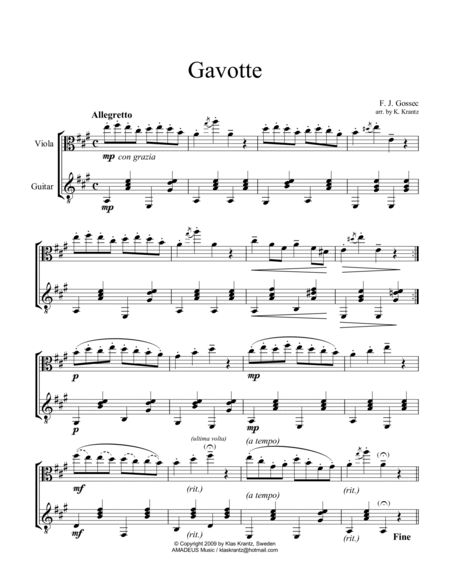 Gavotte by Gossec for viola and guitar image number null