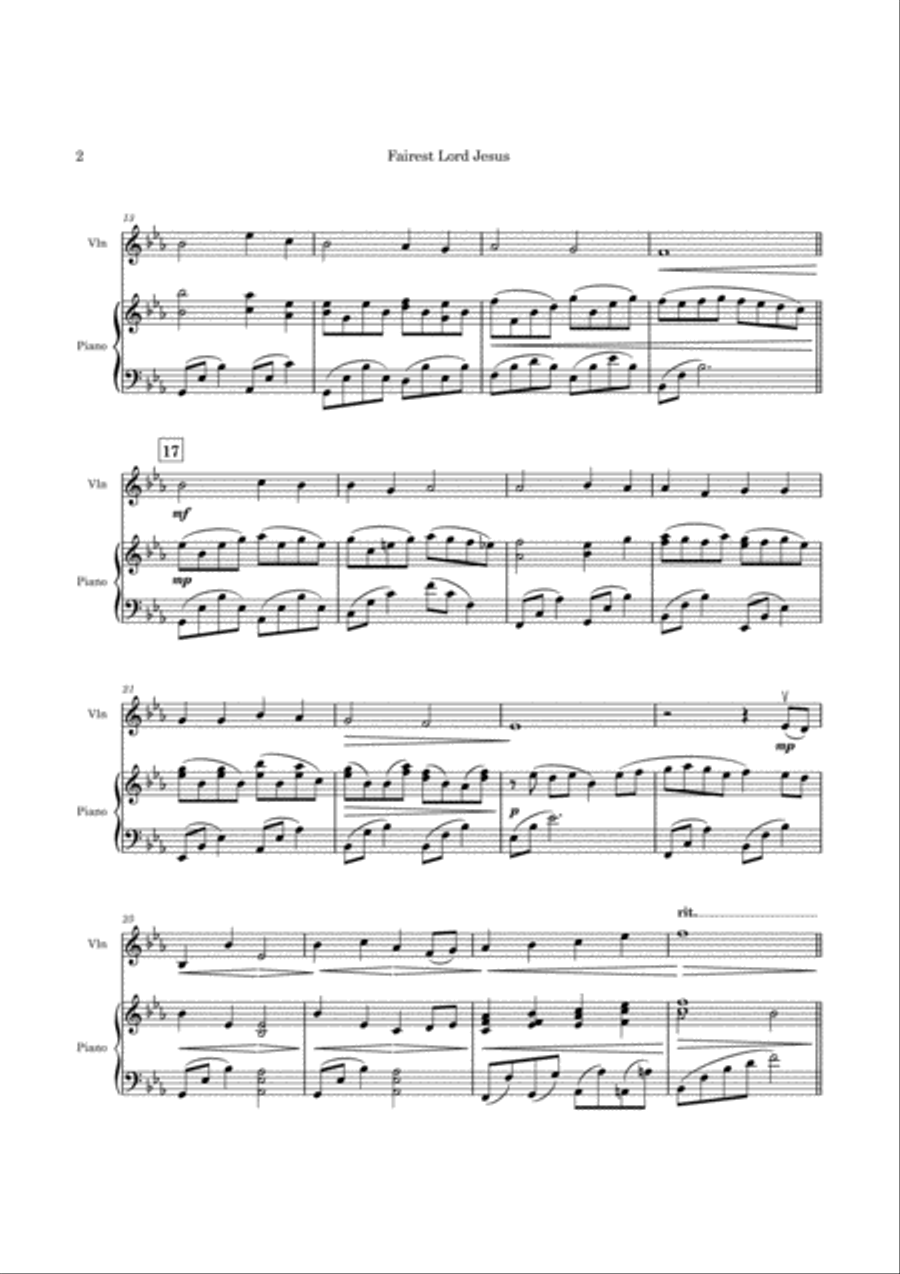 Fairest Lord Jesus - Violin and Piano Accompaniment Violin Solo scores gallery preview page 3