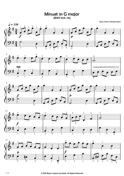 Minuet in G major (EASY PIANO) (BWV Anh. 116) [Johann Sebastian Bach] image number null