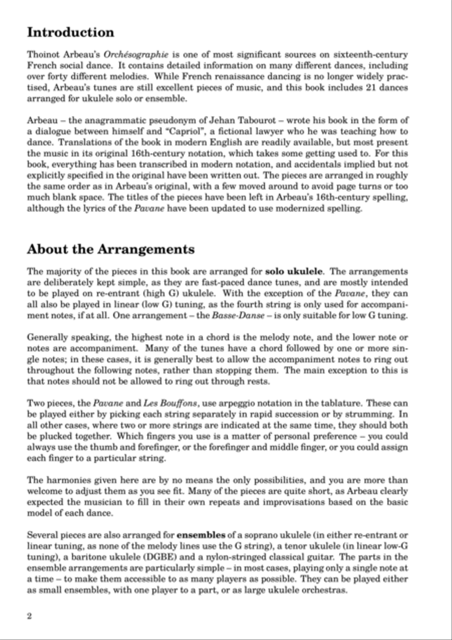 Selections from Thoinot Arbeau's Orchésographie arranged for ukulele