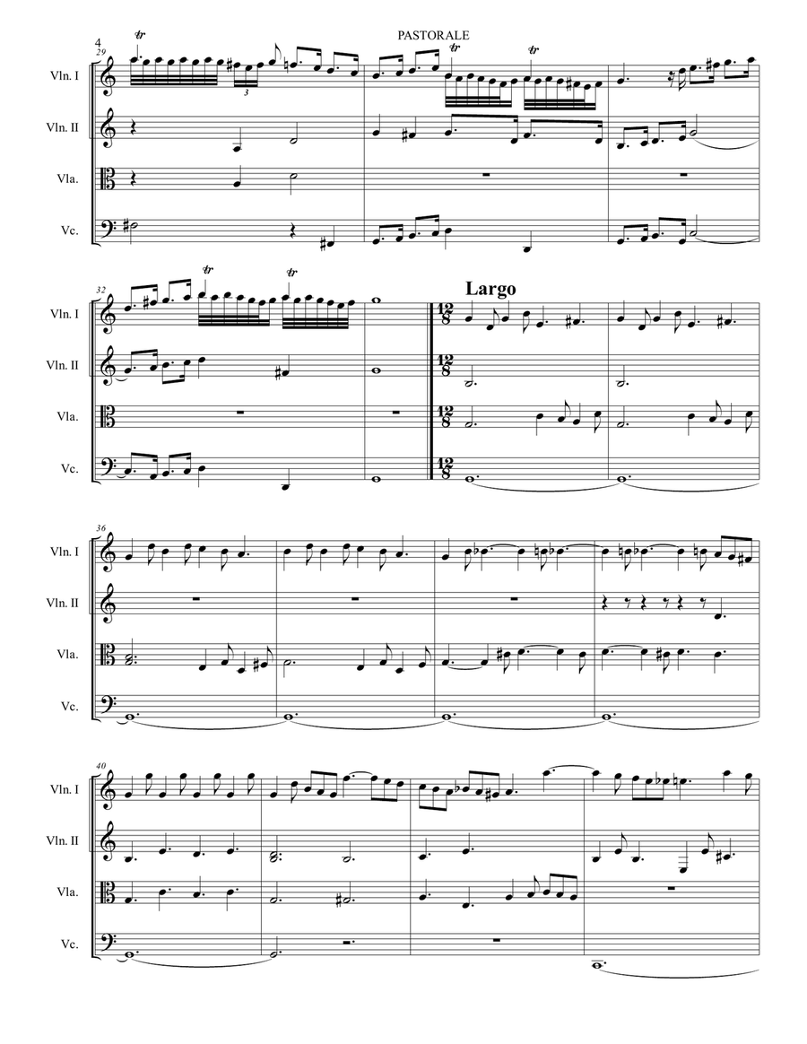 PASTORALE from "Sonate d'intavolatura per Organo e Cembalo. Arr. for String quartet. With Parts image number null
