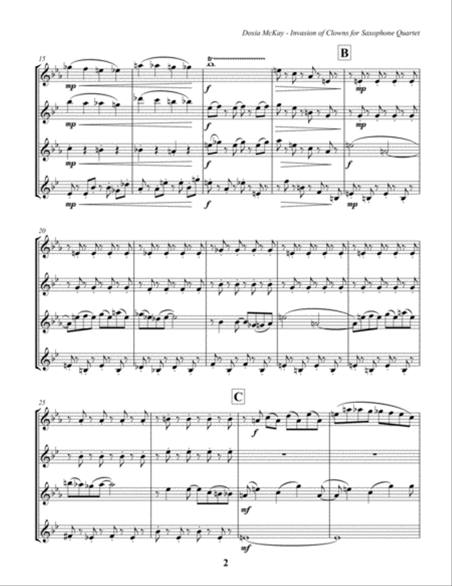 Invasion of Clowns for Saxophone Quartet Saxophone Quartet scores gallery preview page 3