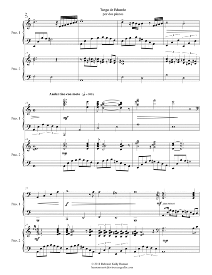 Tango de Eduardo por dos pianos Piano Solo scores gallery preview page 2