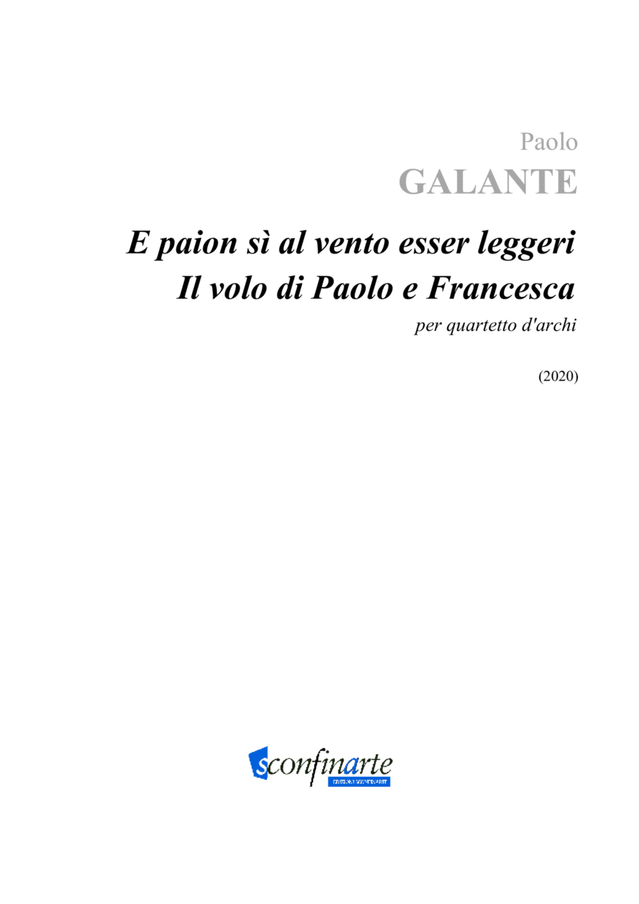 Paolo Galante: E PAION Sì AL VENTO ESSER LEGGERI per quartetto d'archi (ES-22-072) String Quartet scores gallery preview page 1