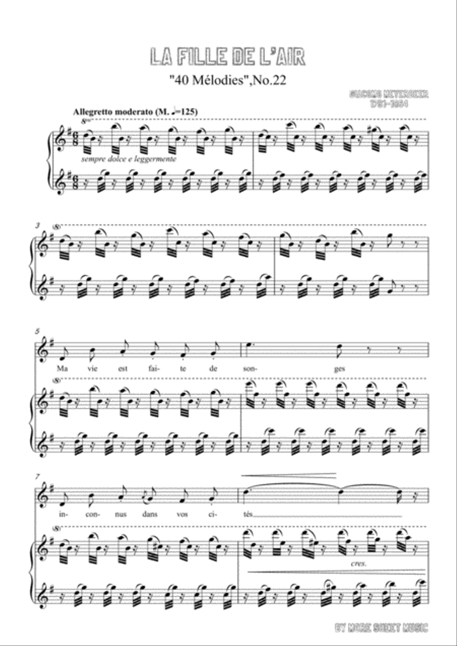 Meyerbeer-La fille de l'air in G Major,for Voice and Piano Voice Solo scores gallery preview page 3