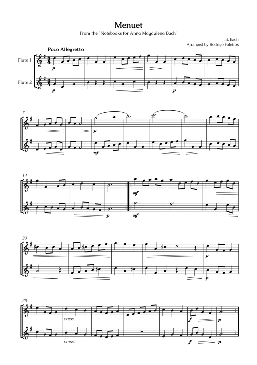 Book cover for Menuet (for 2 flutes) - from the notebooks for Anna Magdalena