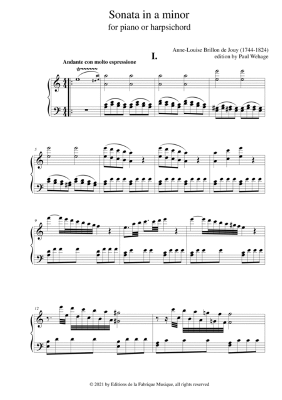 Anne-Louise Brillon de Jouy: Sonata in a minor for piano or harpsichord Harpsichord scores gallery preview page 3