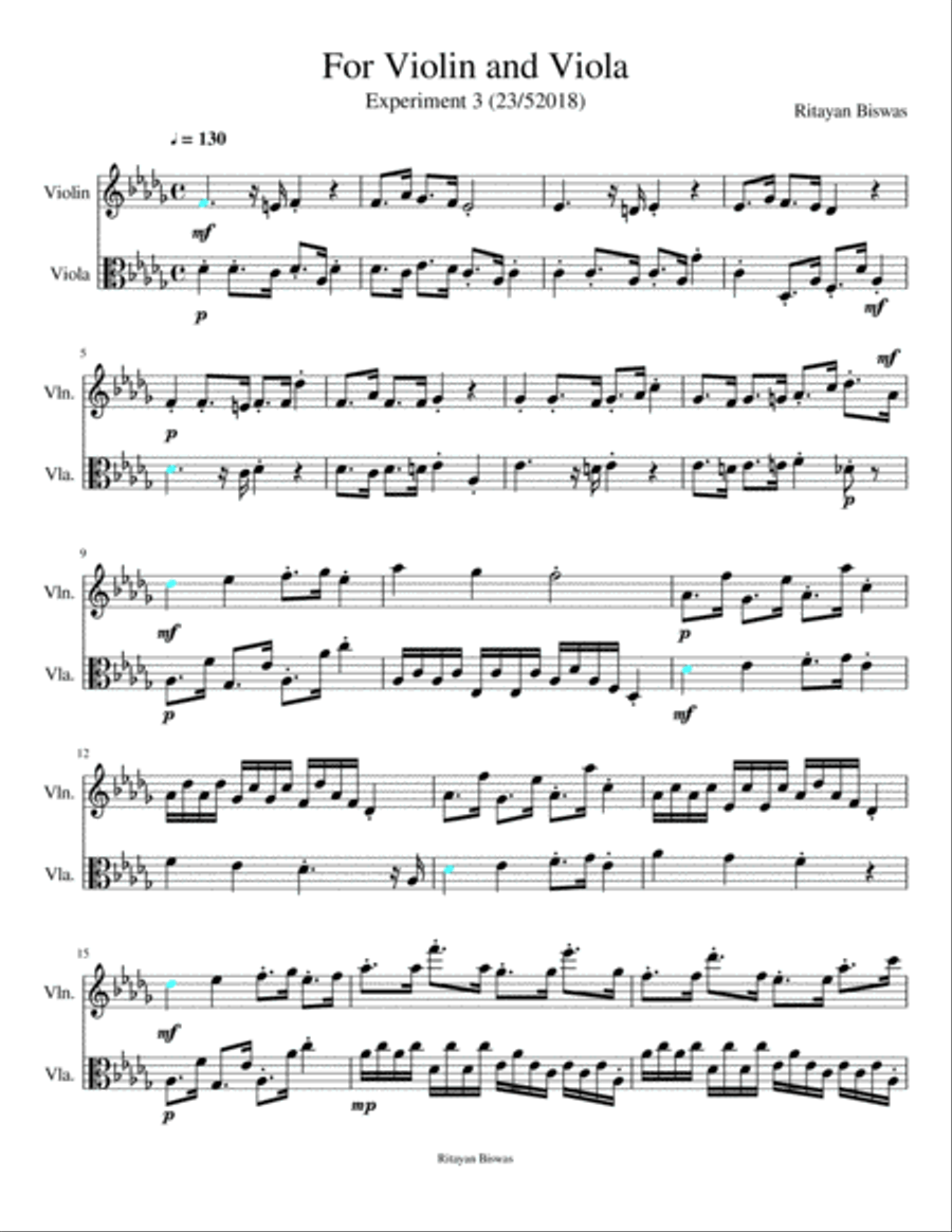 For Violin and Viola in D flat Major Experiment 3 String Duet scores gallery preview page 1