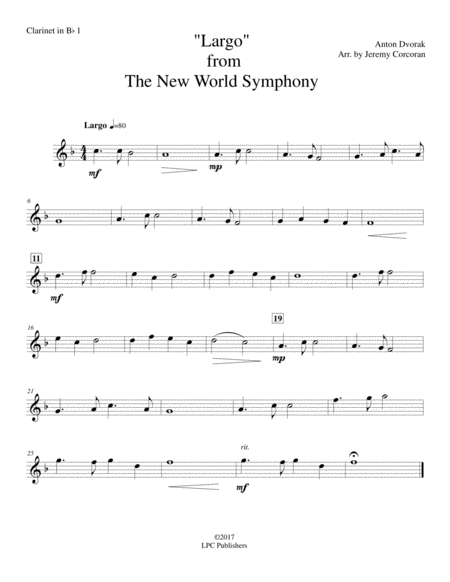 Largo from The New World Symphony for Clarinet Quartet image number null