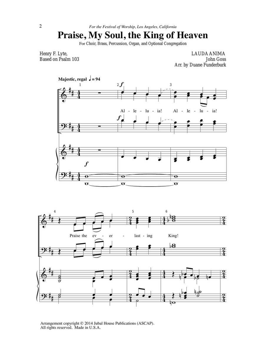 Praise, My Soul, The King Of Heaven (arr. Duane Funderburk) 4-Part scores gallery preview page 1