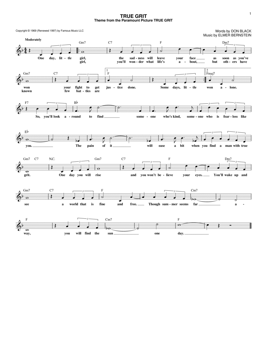True Grit Piano scores gallery preview page 1